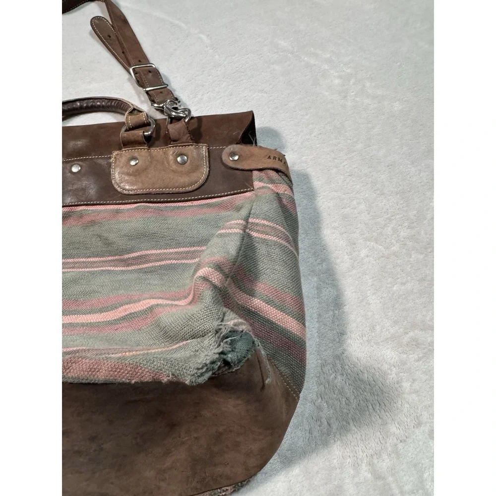 Vintage Armani Jeans Messenger Bag Large Denim Leather Striped Rare MADE IN USA